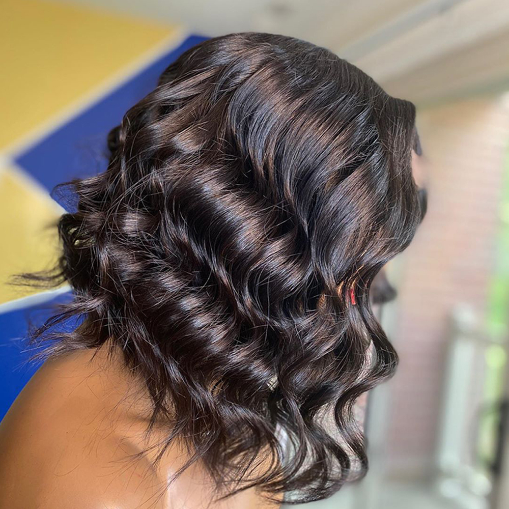 New arrival HDTransparent full lace human hair wig short body wave bob laces closure frontal wigs 150% Thick natural women braided diva1