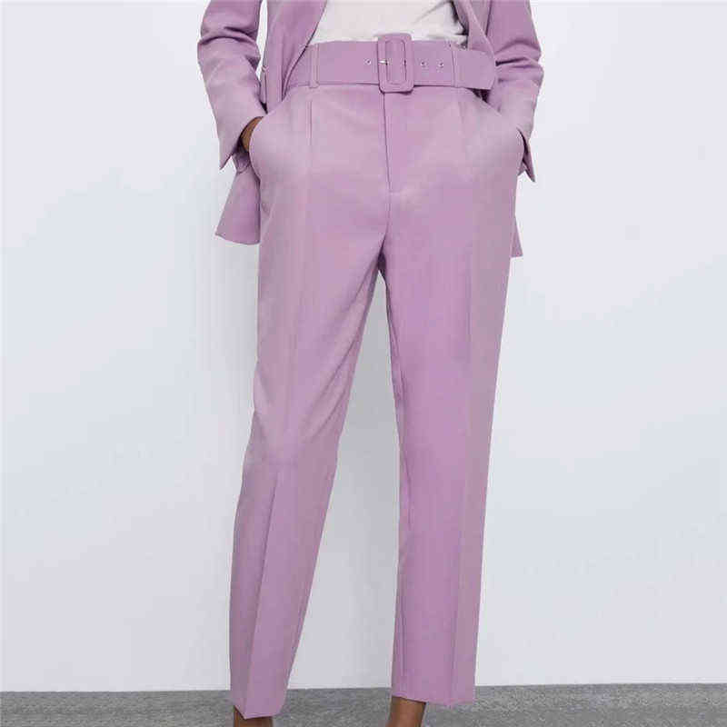 BLSQR Autumn Winter Green Suit Pants Woman High Waist Sashes Pockets Office Ladies Fashion Solid Trousers 211115