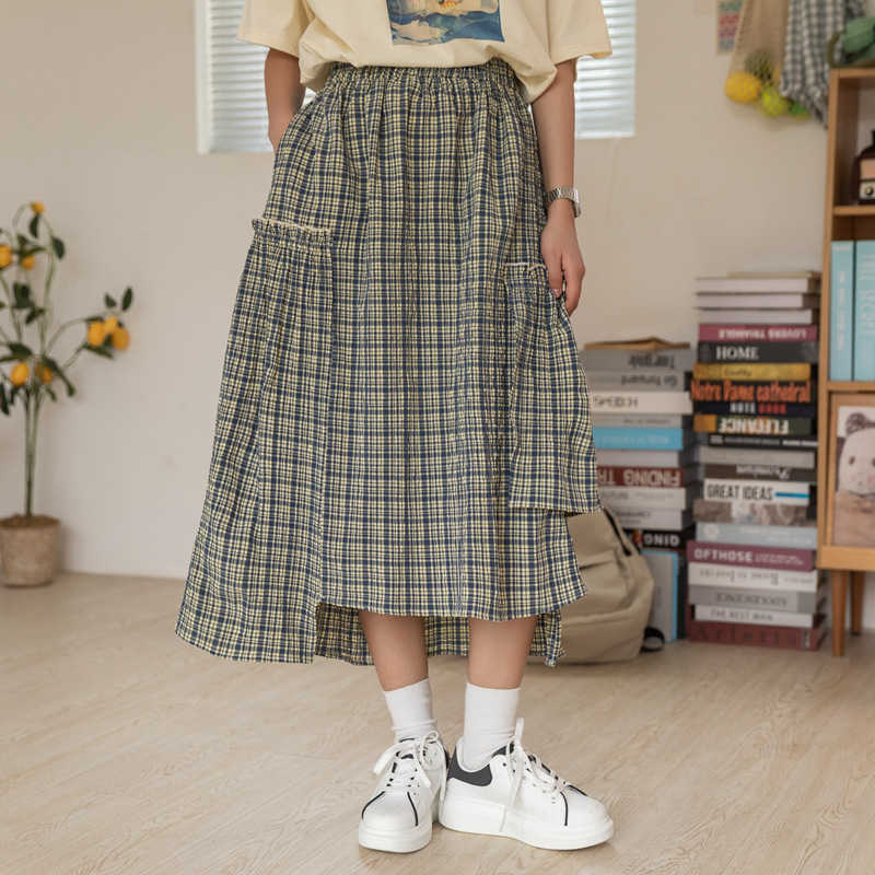 Preppy Style Irregular Plaid Skirts for Women Japanese Kawaii High Waist All-match Silm Jupe Fashion Patchwork Thin Bottoms 210525