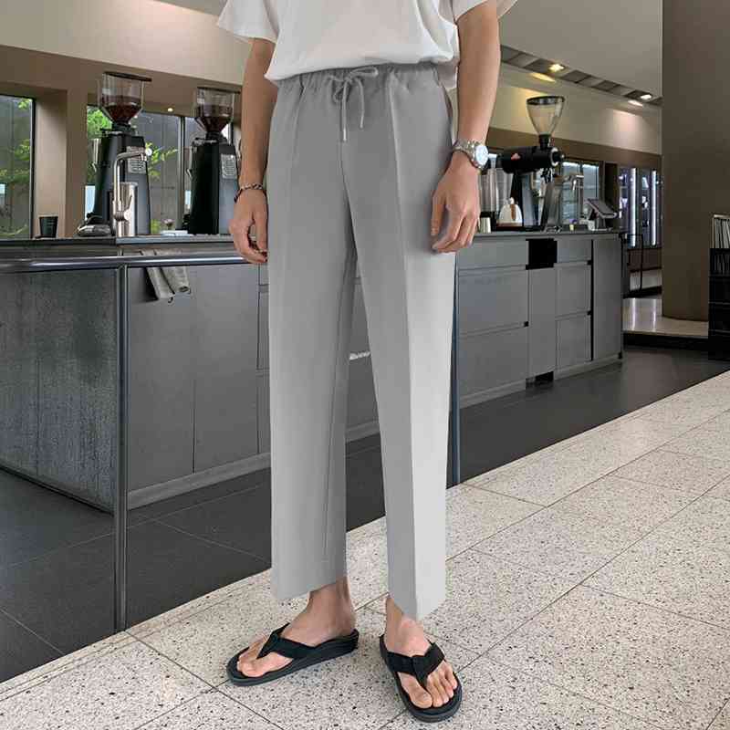 IEFB Summer Lightweight Casual Suit Pants Men's Loose Wide Leg Pants Straight Korean Ankle Length Khaki Pants 9Y7218 210524