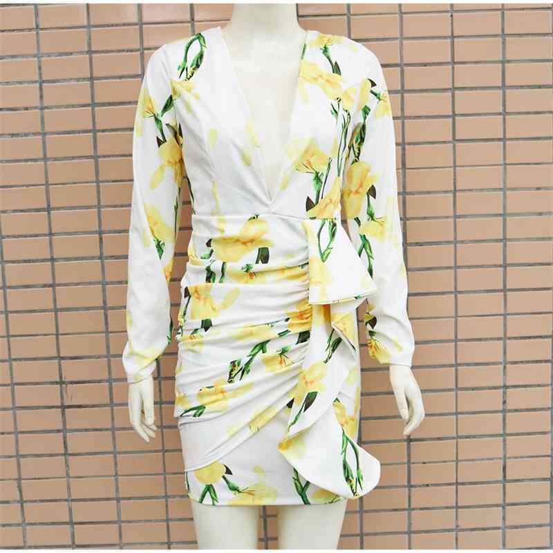 Women Dress Deep V Neck Bohemia es Sexy Mini Print Floral Maxi Long Sleeve Backless Hollow Out es 210513