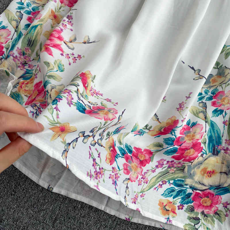 LoveFlowerLife Spring Autumn Vintage A Line Slim Print Dress Puff Sleeve O Neck Mid Calf High Waist Women Party Dresses 210521