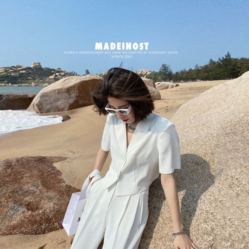 Spring Casual Two Pieces Vintage Office Lady Single Breasted Blazers Pant Street Short Pants Suits 210510