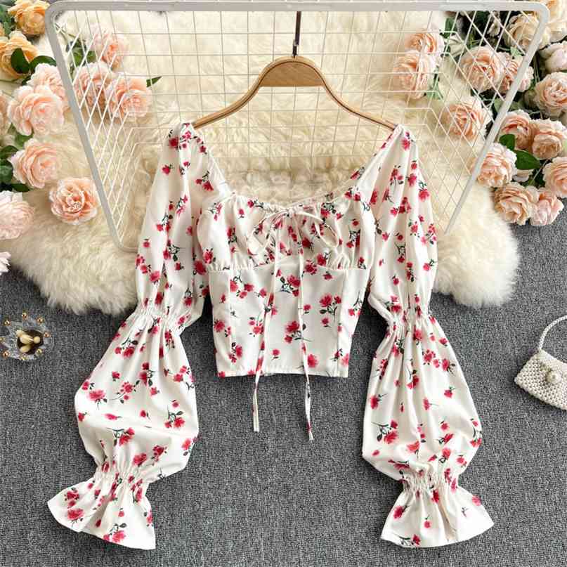 Chic Women's Blouse Beach Style Floral Print Crop Top Lace-up Square Collar Puff Long Sleeve Slim Chiffon Shirt 210603, White
Chic Women's Blouse Beach Style Floral Print Crop Top Lace-up Square Collar Puff Long Sleeve Slim Chiffon Shirt 210603, White