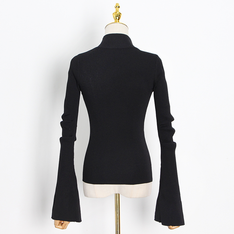 TWOTWINSTYLE Hollow Out Patchwork Chain Sweater For Women Turtleneck Long Sleeve Slim Knitted Tops Fashion Clothing 210517