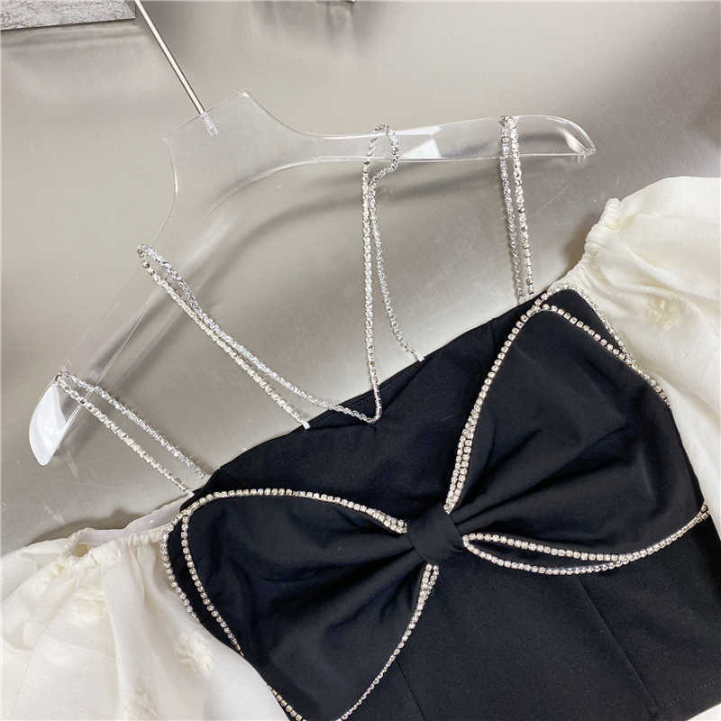 DEAT summer fashion women clothes straps white and black contrast colors backless brest sexy top short tank out fits 210709