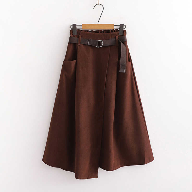 SURMIITRO Spring Autumn Women Korean Style Super Quality Black Female High Elastic Waist School Midi Skirt With Belt 210619