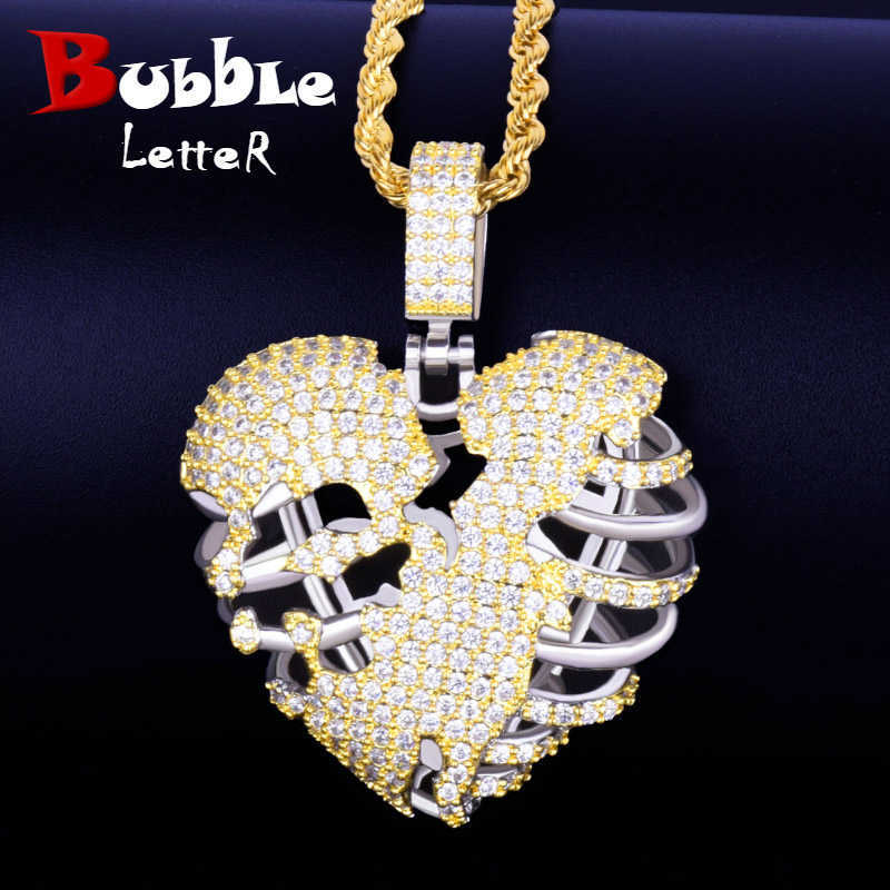 Broken Skeleton Heart Pendant Necklace AAA Cubic Zircon Men's Hip Hop Rock Jewelry X0707
Broken Skeleton Heart Pendant Necklace AAA Cubic Zircon Men's Hip Hop Rock Jewelry X0707