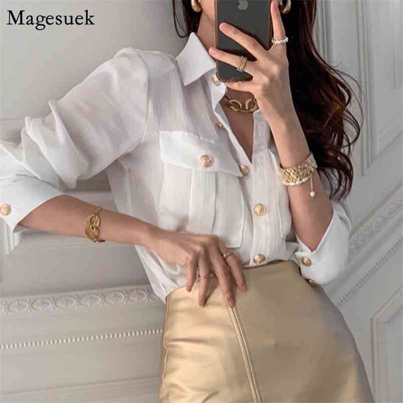 Spring Fashion White Shirt Blouse Women Long Sleeve Turn-down Collar Chic Shirts with Buttons Office Lady Tops 13252 210512