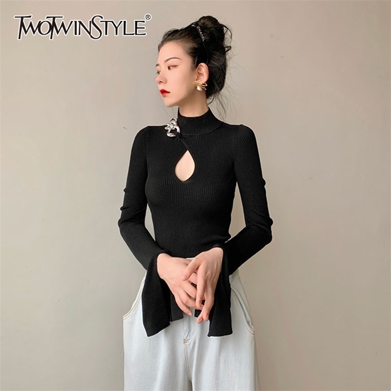 White Hollow Out Slim Sweater For Women Turtleneck Flare Sleeve Patchwork Chain Sweaters Female Spring Fashionable 210524
White Hollow Out Slim Sweater For Women Turtleneck Flare Sleeve Patchwork Chain Sweaters Female Spring Fashionable 210524