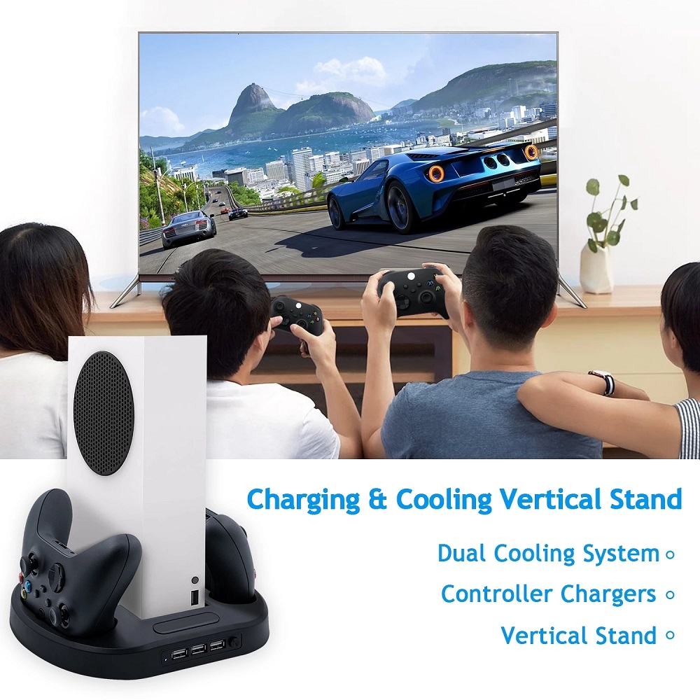 Multi-function Cooling Fan Cooler Base for Xbox Series S Wireless Game Controller Console Charging Station with HUB for Gamepad