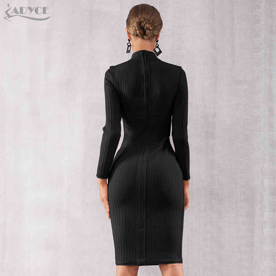 Winter Bodycon Bandage Dress Women Sexy Long Sleeve Midi Club Vestidos Black Celebrity Evening Party 210423