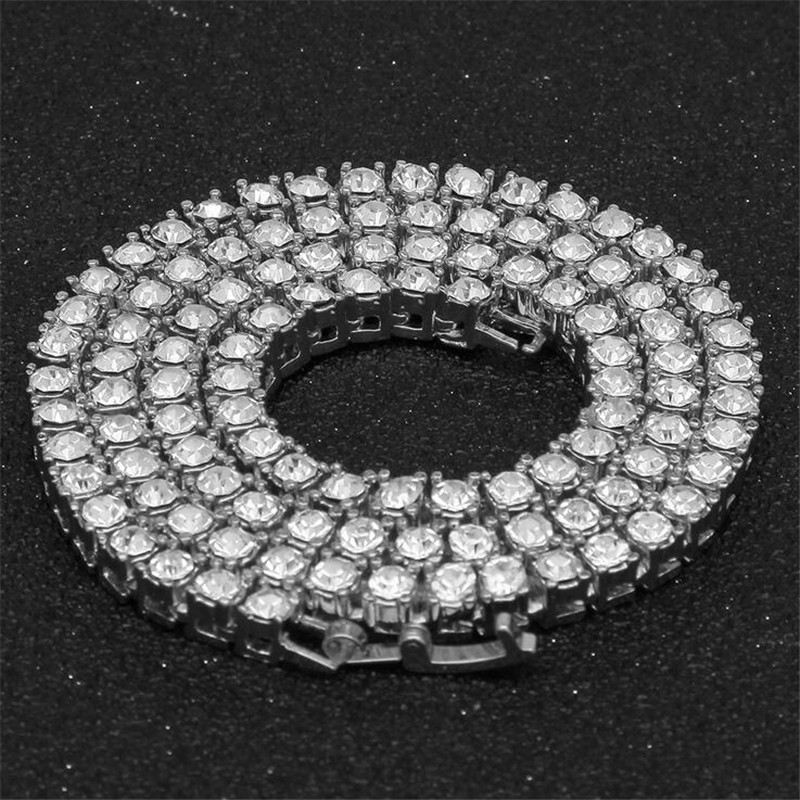 2021 Top Sell Hip Hop Sparkling Luxury Jewelry Iced Out Chains One Row Tennis High Qulaity White Gold Fill Women Men Crystal Necklace Gift
