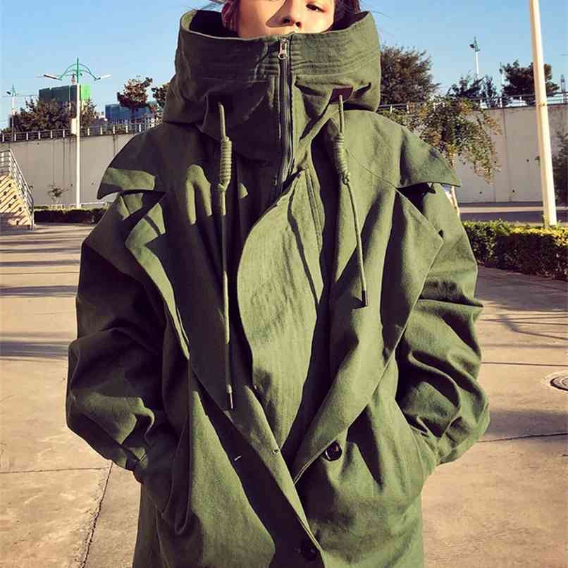 Nerazzurri Oversized armygreen black zip up trench coat for women with hood long sleeve Loose womens fashion windbreaker women 210826
Nerazzurri Oversized armygreen black zip up trench coat for women with hood long sleeve Loose womens fashion windbreaker women 210826