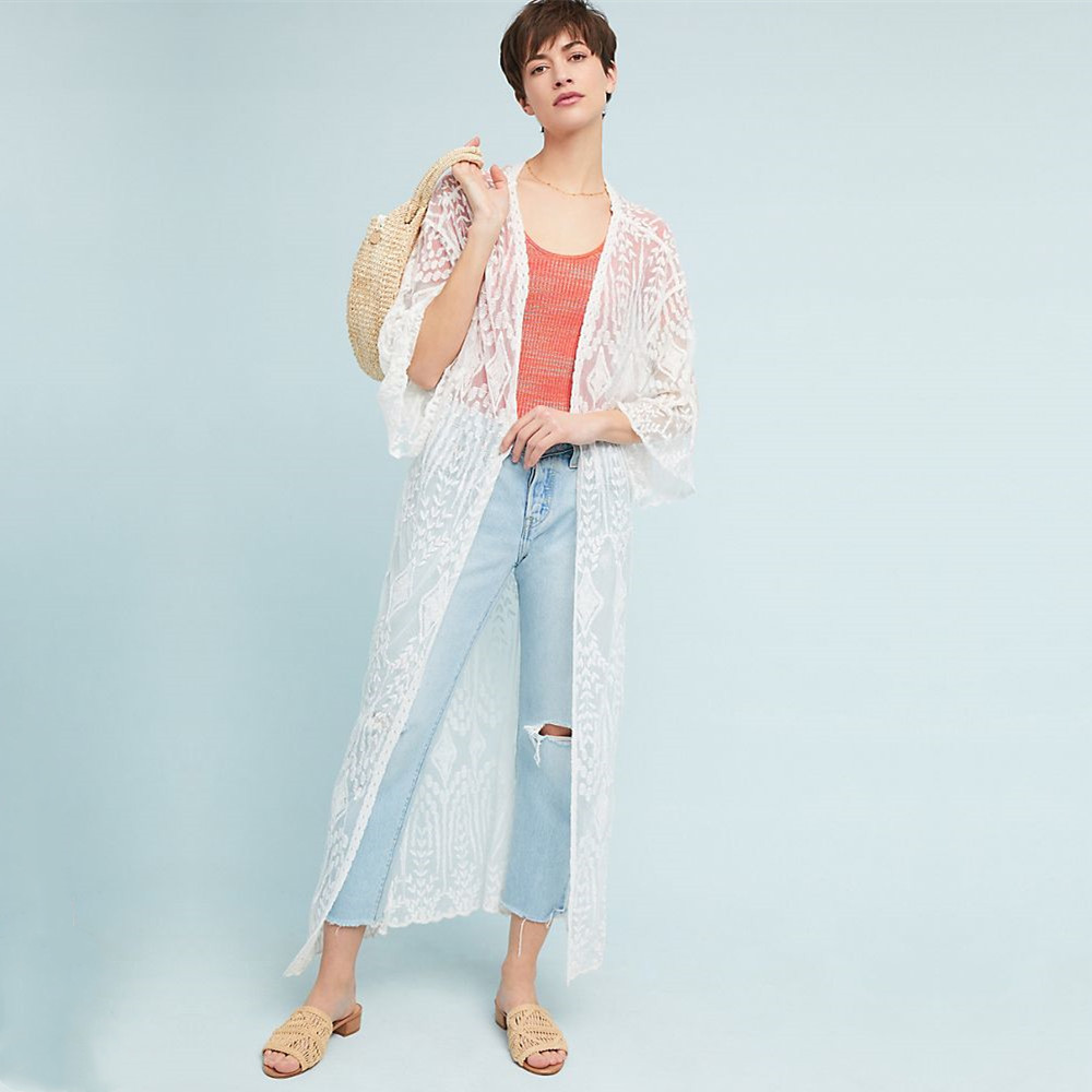 Tunics for beach Long Lace Beach Dress Women Swim Cover up Plus size Saida de Praia Robe Plage Kaftan #Q521 210420