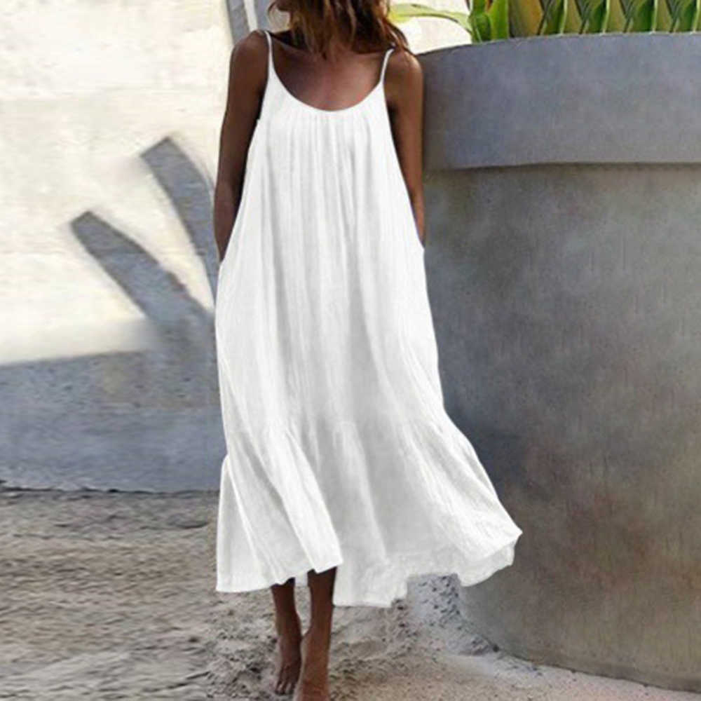 Sexy Spaghetti Strap White Beach Boho Woman Dress Summer Loose Casual Yellow Maxi Dresses For Women Plus Size Robe Femme 210623