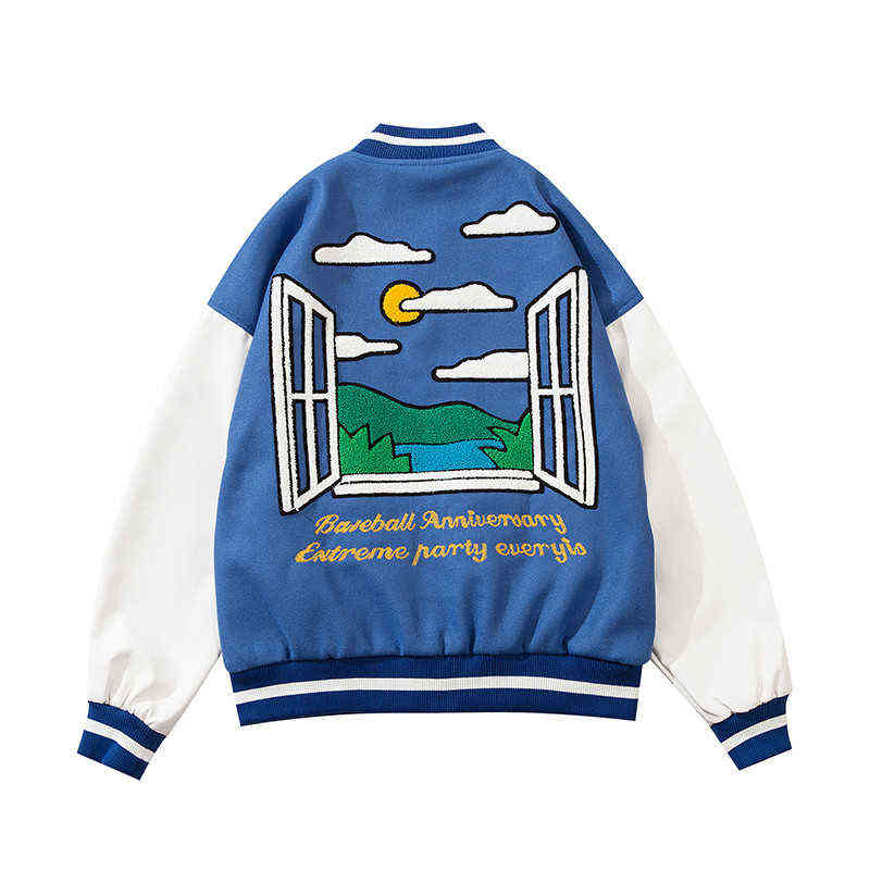Baseball Jacket Mens Hip Hop Harajuku Streetwear Letter Embroidery Casual Cotton College Bomber Fashion Men Clothing 211110