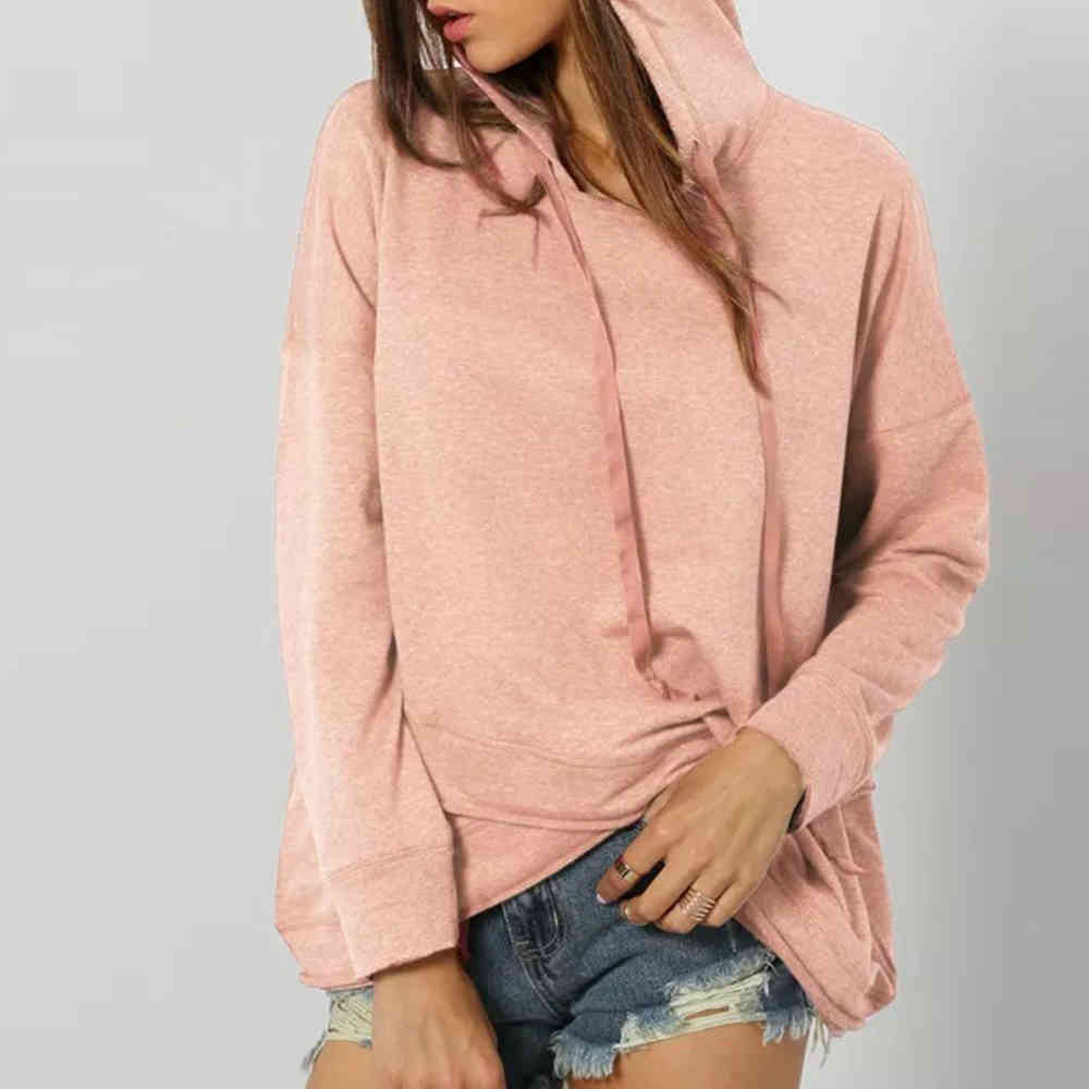 Women Autumn Casual Solid Loose Hoodies Long Sleeve Streetwear Plus Size Sweatshirts Vintage Pullover 210428