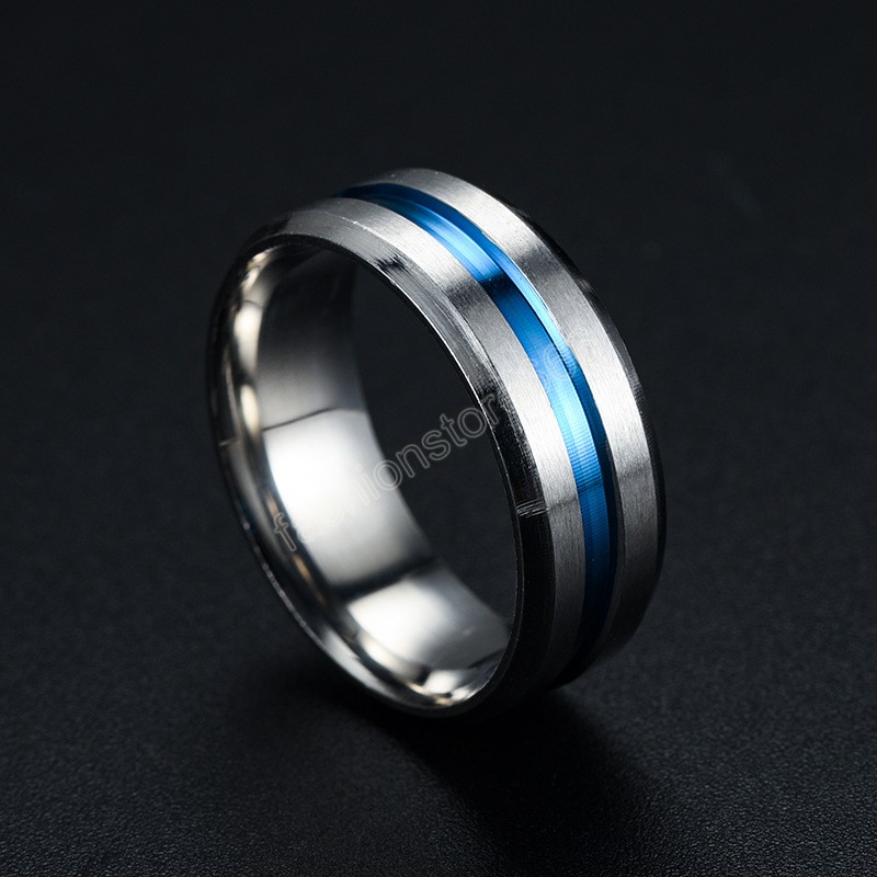 8mm Black Ring for Men Women Groove Rainbow Titanium Steel Wedding Bands Trendy Fraternal Rings Casual Male Jewelry