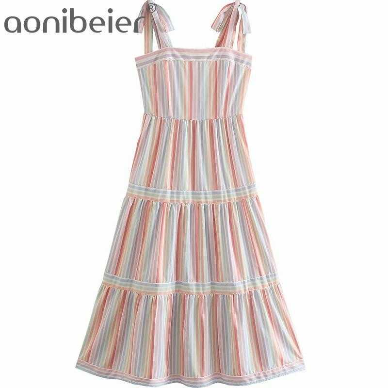 Fashion Rainbow Striped Tiered Dress Summer Sleeveless Tie Shoulder Shirred Back Women Casual High Waist Midi 210604, 01
Fashion Rainbow Striped Tiered Dress Summer Sleeveless Tie Shoulder Shirred Back Women Casual High Waist Midi 210604, 01