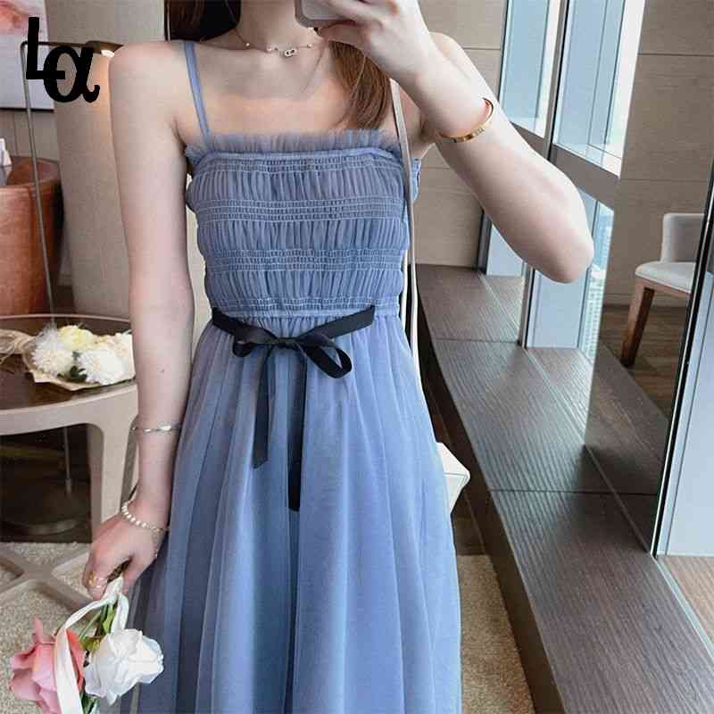Summer Elegant Strap Dress Women Solid Lace Princess Female Sweet Bow Party Office Lady Sexy 210519, Blue
Summer Elegant Strap Dress Women Solid Lace Princess Female Sweet Bow Party Office Lady Sexy 210519, Blue