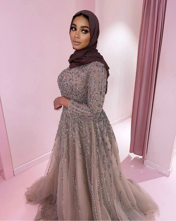 2021 Plus Size Arabic Aso Ebi Luxurious Beaded Sexy Muslim Prom Dresses Long Sleeves A-line Evening Formal Party Second Reception Gowns Dress ZJ445