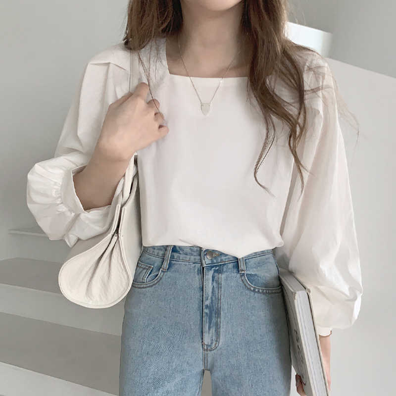 Korean Vintage Square Collar White Blouses Women Long Sleeve Loose Shirts for Women Clothing Female Tops Fashion 13958 210527 
Korean Vintage Square Collar White Blouses Women Long Sleeve Loose Shirts for Women Clothing Female Tops Fashion 13958 210527