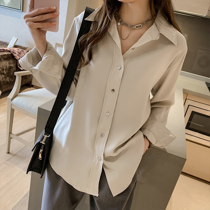 Women Shirts and Blouses Long Sleeve Lapel Chiffon Blouse Fashion Solid Office Style Ladies Tops Blusas Mujer 7311 50 210427
