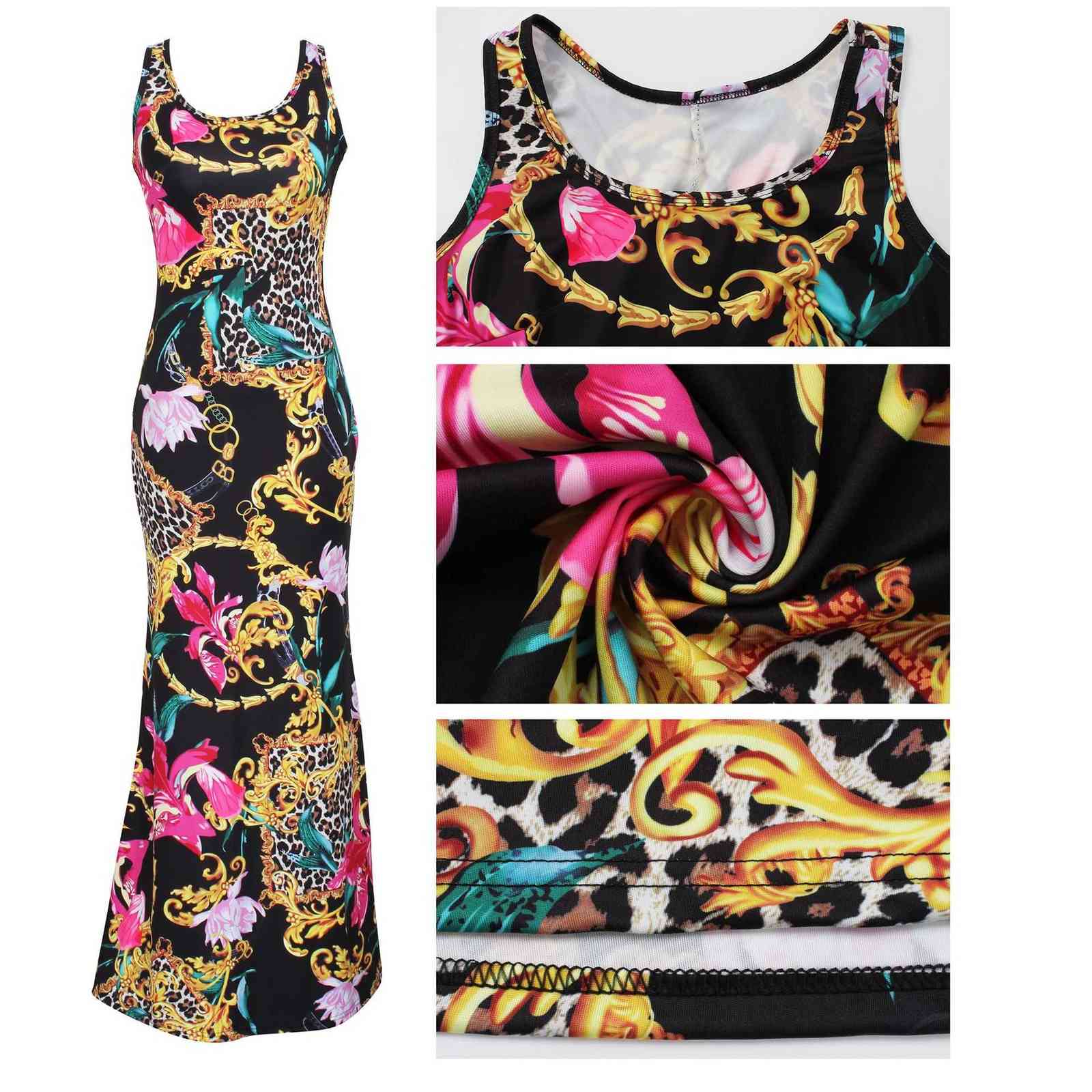 Women Vintage Printed Sleeveless Dress Elegant Casual Long Classy Formal Evening Party 210623