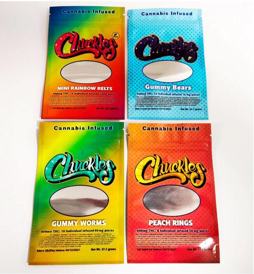 400mg Chuckles edible packaging mylar bags 4 types Gummies package Gemmy worms bears peach rings mini rainbow belts smell proof resealable zipper pouch packages
400mg Chuckles edible packaging mylar bags 4 types Gummies package Gemmy worms bears peach rings mini rainbow belts smell proof resealable zipper pouch packages