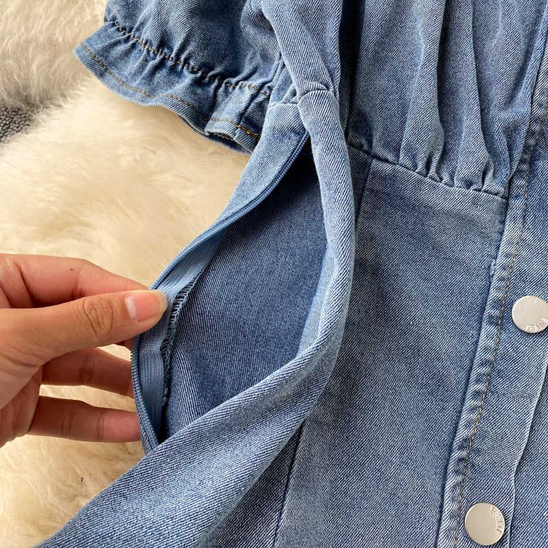 DEAT Women Denim Dress Slash Neck Short Sleeve Arrivals Lady Sexy Temperament Fashion Spring Summer 11B604 210709