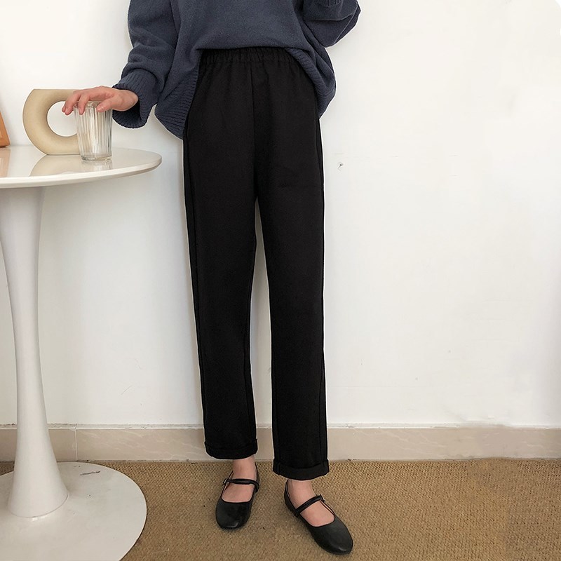All Match Casual High Waist Pants Solid Chic Straight Velvet Elegant Minimalist Thicken Women Trousers 210421