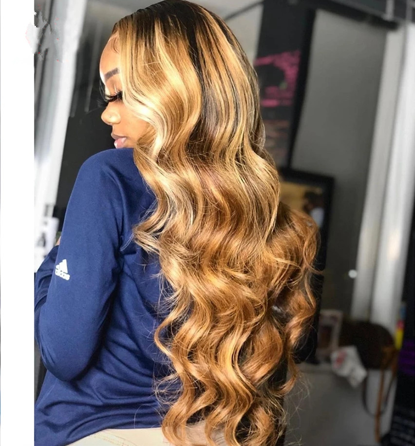 HD Highlight Human Ombre Lace Front Wig Brazilian Hair Wigs For Black Women Honey Blonde Body Wave 360 Frontal wigss 150% DIVA1