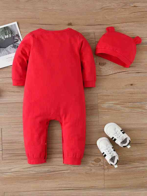 Baby Cartoon Graphic Tee Jumpsuit With Hat SHE