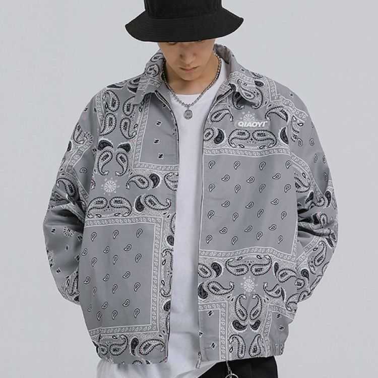 Hip hop Fashion Spring Autumn Streetstyle Jacket for Men Clothes Mens Windbreaker Coat Bandana Paisley Pattern Outwear 210819