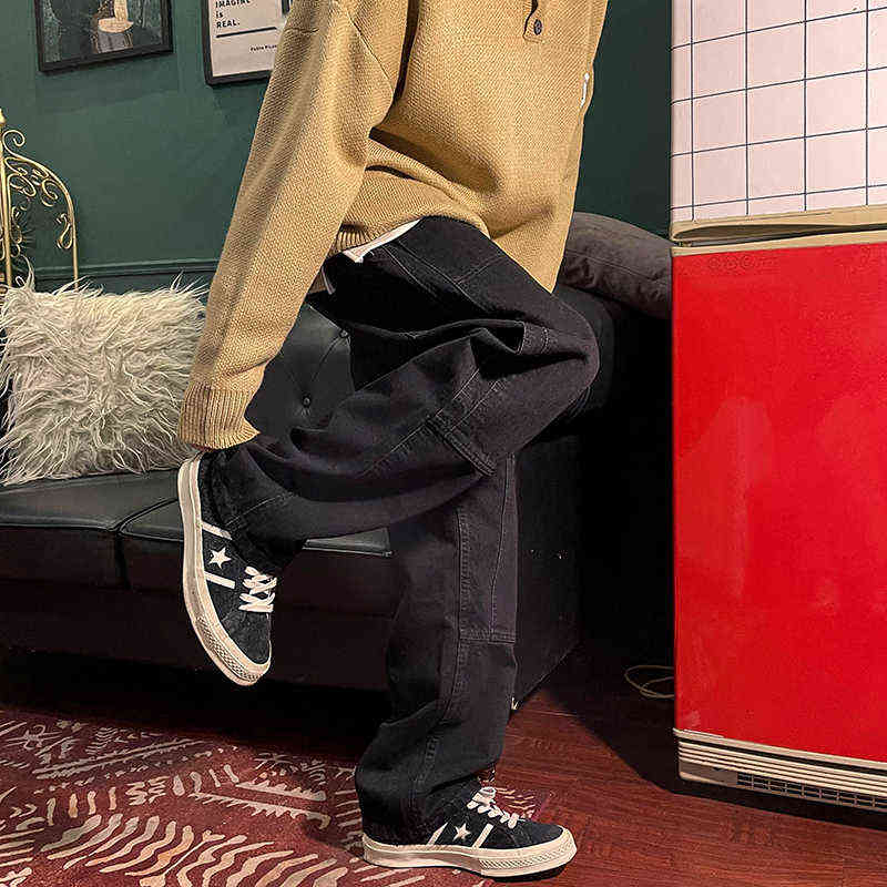 Loose Straight Men Jeans asthetic Man Jeans Pants for boy Casual Baggy hip hop Men's Women's jeans Neutral Denim Trousers 211120