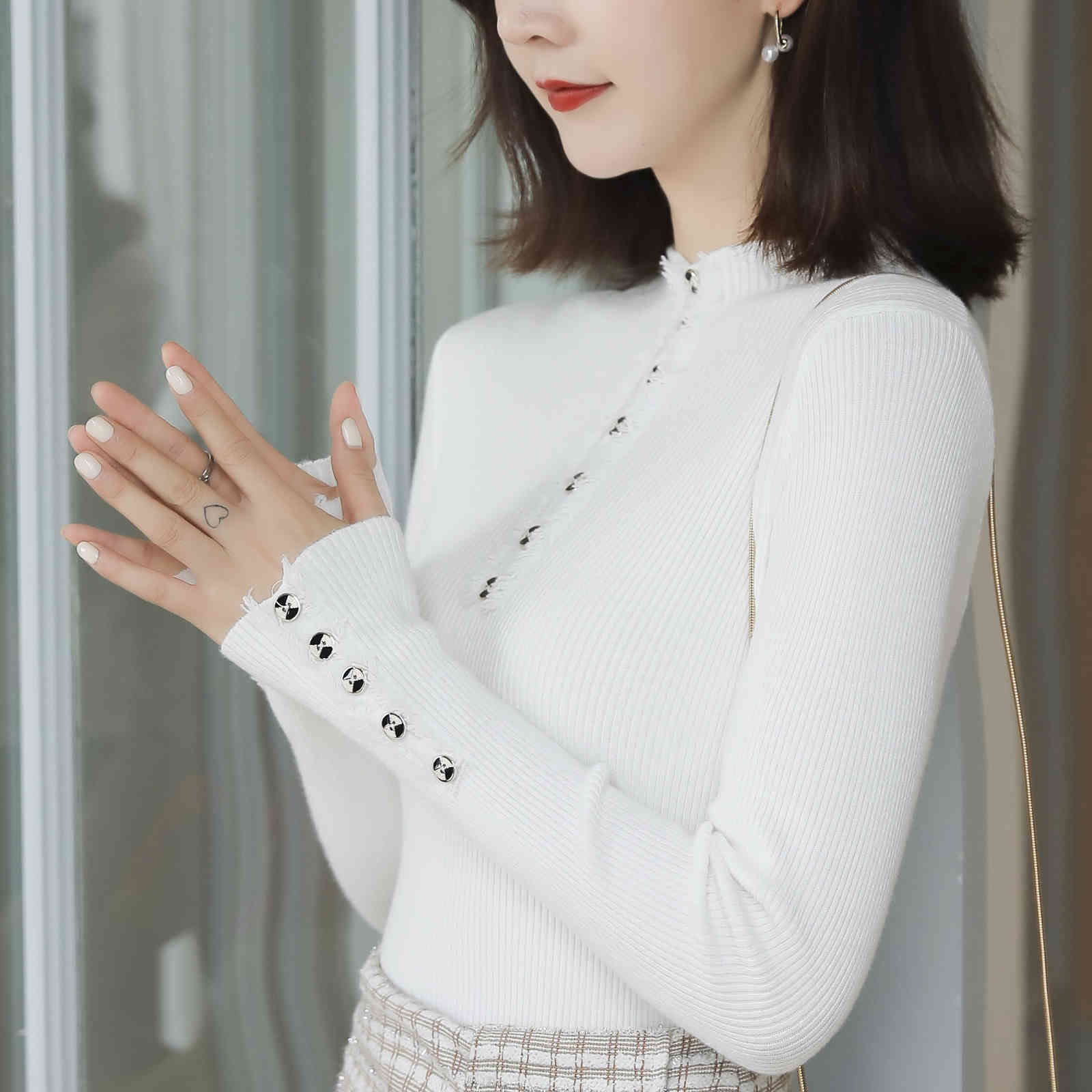 Autumn and Winter Long Sleeve Slim Solid 7 Colors Women Sweater and Pullover Knitted Sweater Bottoming Shirt 6507 50 210518