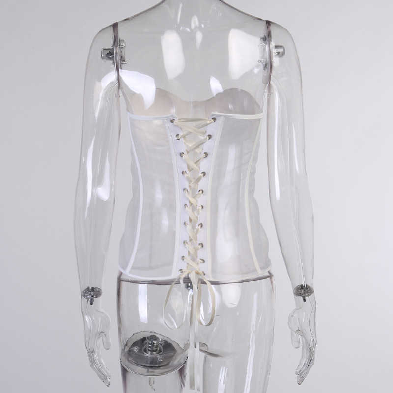 Colysmo Mesh Corset Top Cut out White Patchwork Lace up Slim Fit See Through Bustier Strapless Crop Cami Women Sexy Party Wear 210527