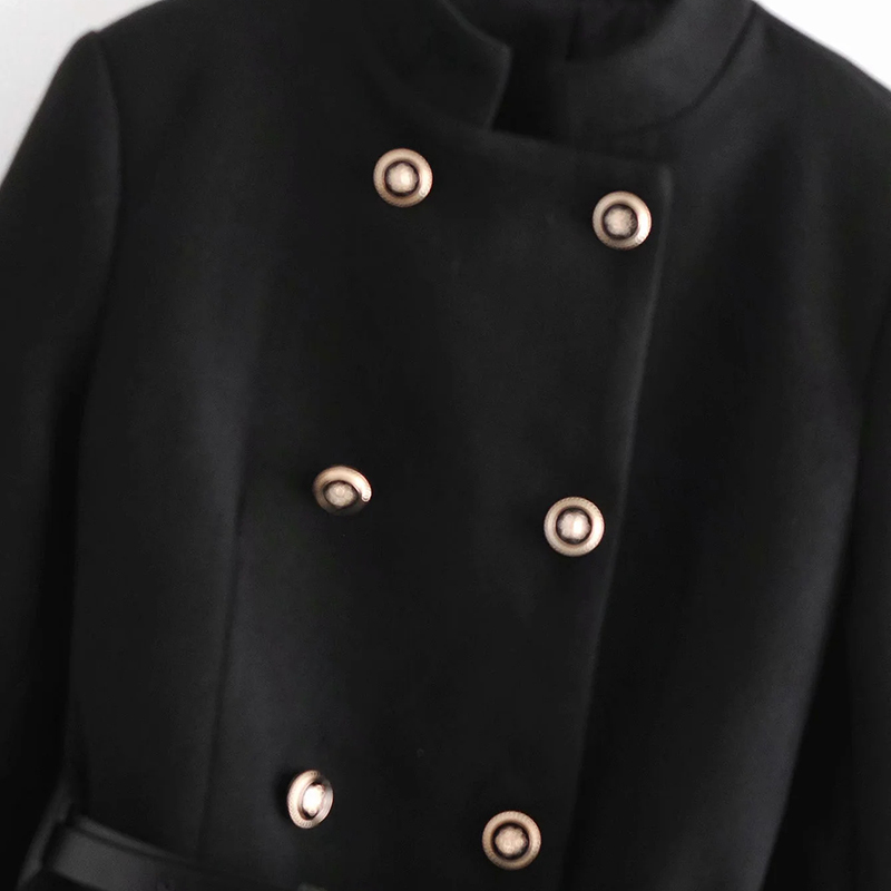 Women's Chic Double-Breasted Coat With Belt Temperament Waist Fashion Autumn And Winter Jacket 210521