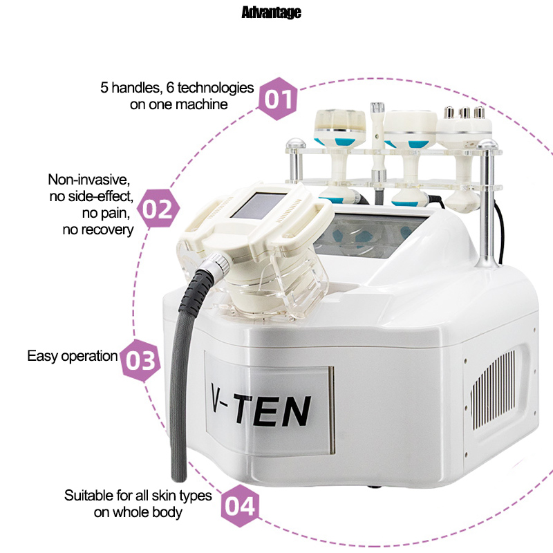V10 ultrasonic vacuum roller massage cellulite reduction infrared laser slimming bio skin tightening rf body machine 5 handle