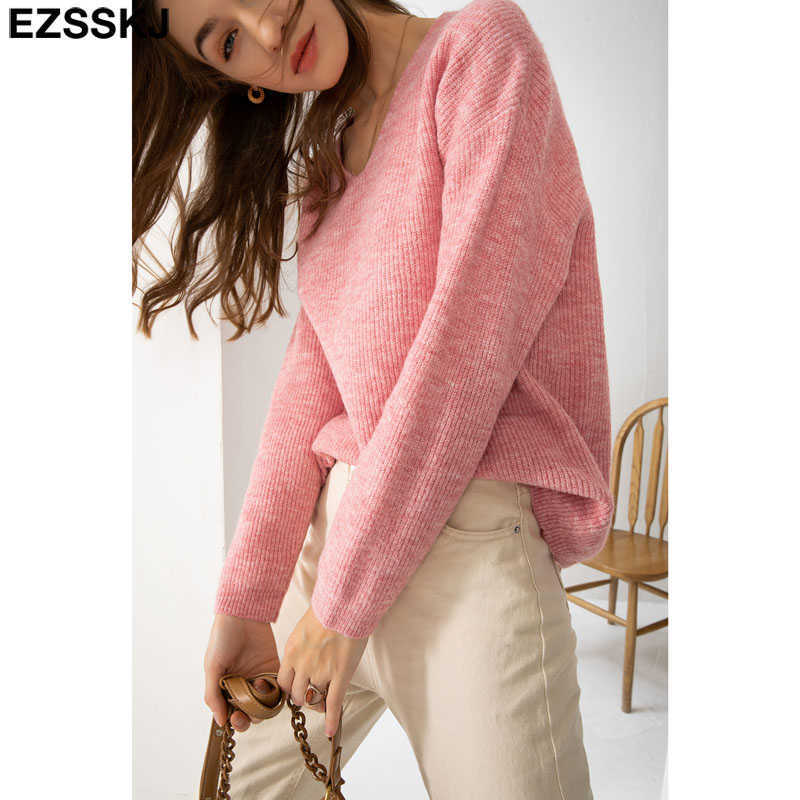 Basic Thick Loose v-neck oversize Sweater Pullover Women Autumn winter Casual long Sleeve Sweater For women Chic Jumpers top 210918