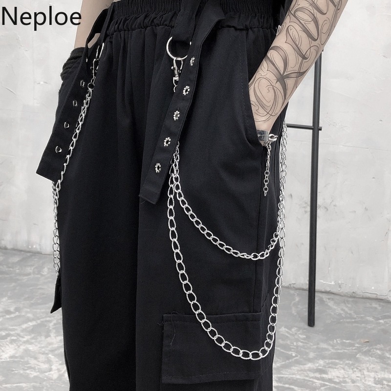 Neploe Wide Leg Cargo Pants Women Harajuku Streetwear Trousers High Waist Loose Pantalon Pockets Straight Casual Sweatpants 210422