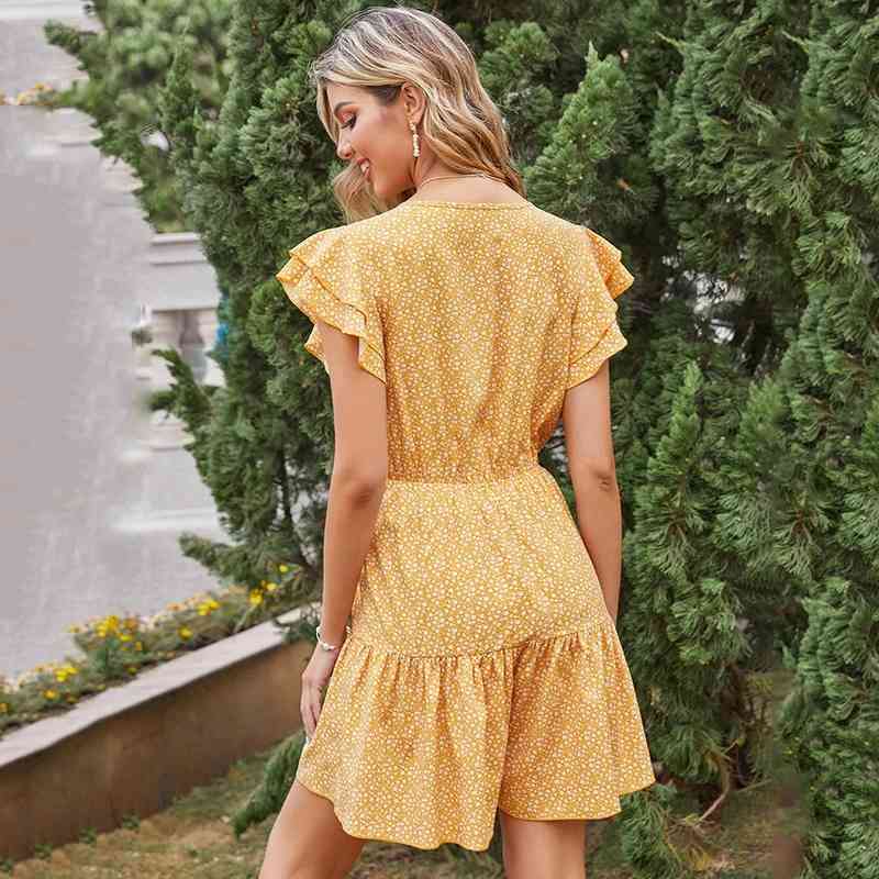 Women Sexy V Neck Lace Up Mini Dress Printing Polka Dot Short Sleeve Ruffle Dress Summer Tunic Beach Party Sundress Female 210415