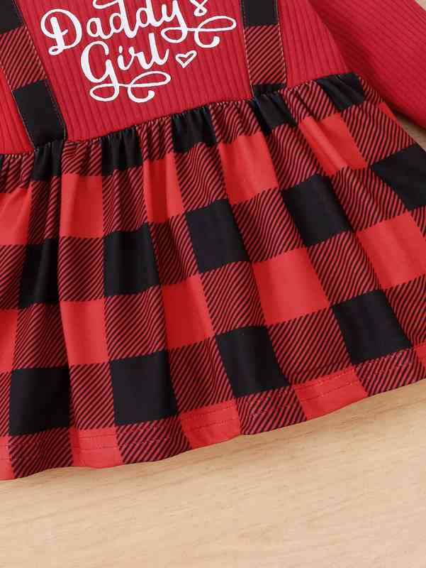 Baby Slogan & Buffalo Plaid Print Ruffle Trim Dress SHE