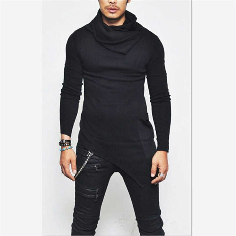 Men's Hoodies Unbalance Hem Pocket Long Sleeve Sweatshirt Men Clothing Autumn Pullover Turtleneck Sweatshirt Tops 211018
