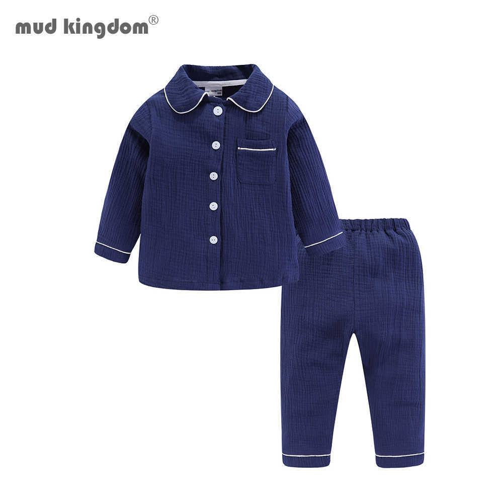 Mudkingdom Boys Pajamas Set Plain Collared Long Sleeve Spring Autumn Kids Sleepwear Clothes 210615