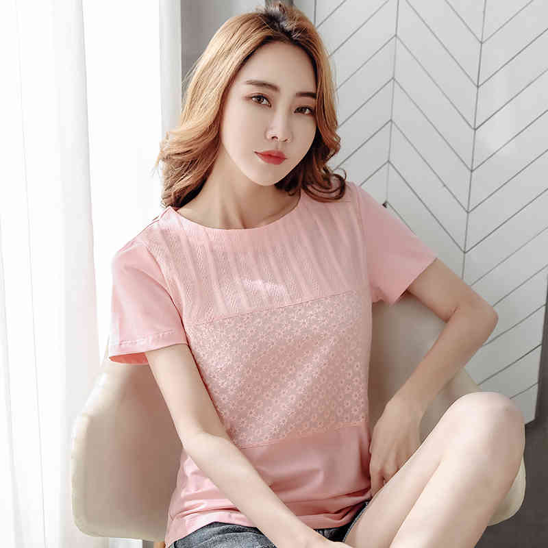 Summer Short Sleeve Blusas Mujer De Moda Floral Womens Tops White Blouse Ladies Round Collar Lace Shirts Plus Size 8586 50 210510