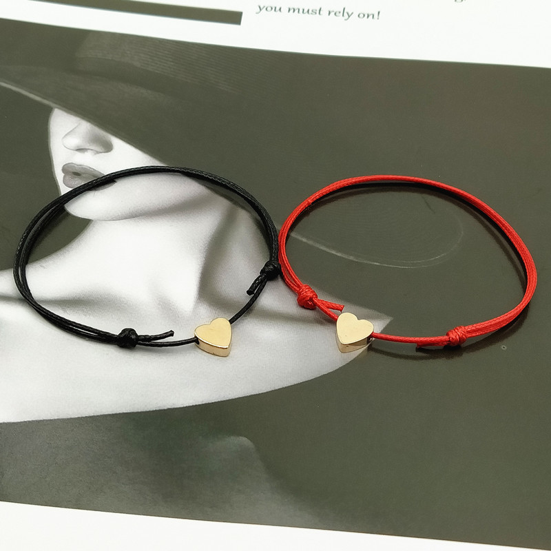 2 pcs/lots Tiny Love Heart Lucky Red Black White Color Rope Adjustable Fashion Couple Bracelet Wholesale
