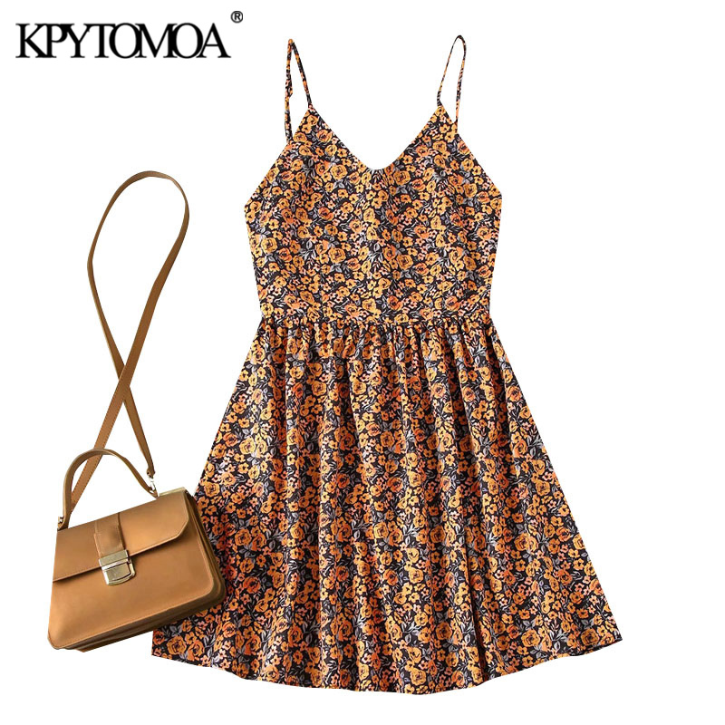 Women Chic Summer Fashion Floral Print Mini Dress Backless Elastic Thin Straps Beach Female Dresses Mujer 210420