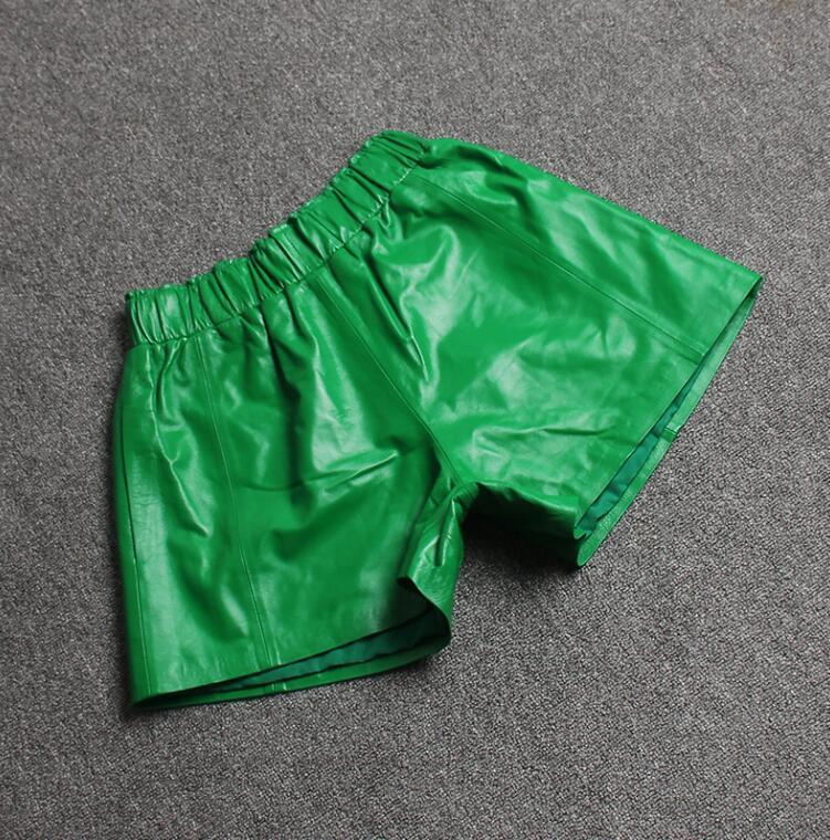 High Quality Women Elastic Waist Wide Leg Short Pants 8 Colors Casual Streetwear Shorts Slim Fit Sheepskin Real Leather Women's